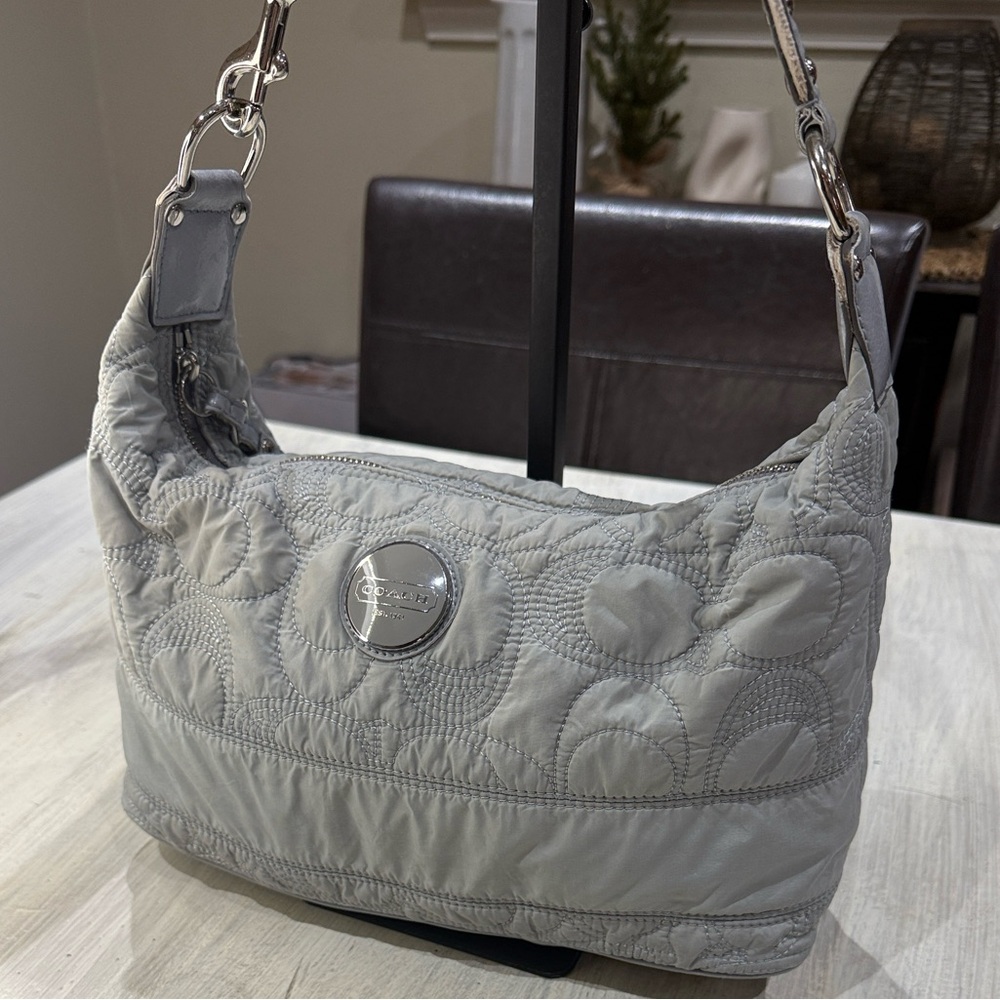Coach Quilted Signature Hobo Shoulder Bag in Light Gray